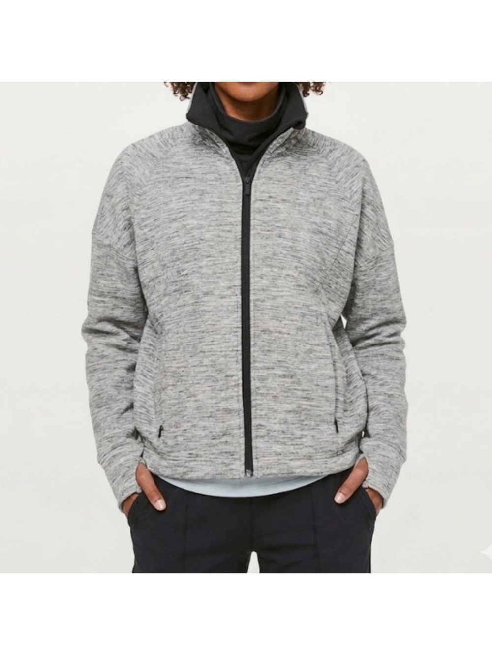 Lululemon Snuggle Up Jacket Size 6 Grey Heathered Space Dye Black 2018